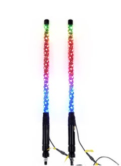 fashionhome 1 Pair 150 cm Long 360° Spiral Whip Lights Multicolor and Modes RGB LED Lights Side By Side With Wireless Remote and App Control Chasing Lighted Aluminum Antenna Whips for UTV ATV Truck  - Image 1