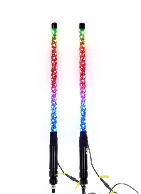 1 Pair 150 cm Long 360° Spiral Whip Lights Multicolor and Modes RGB LED Lights Side By Side With Wireless Remote and App Control Chasing Lighted Aluminum Antenna Whips for UTV ATV Truck