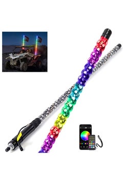 fashionhome 1 Pair 150 cm Long 360° Spiral Whip Lights Multicolor and Modes RGB LED Lights Side By Side With Wireless Remote and App Control Chasing Lighted Aluminum Antenna Whips for UTV ATV Truck  - Image 2