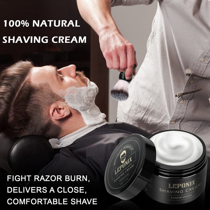 LEPONIX Mens Shaving Kit - Sandalwood Shaving Cream, After Shave Lotion & Pre Shave Oil - Fights Razor Burn, Nicks & Cuts - Luxury Grooming Essentials for Men - Secret Santa Gift Set Stocking Stuffers - Image 3