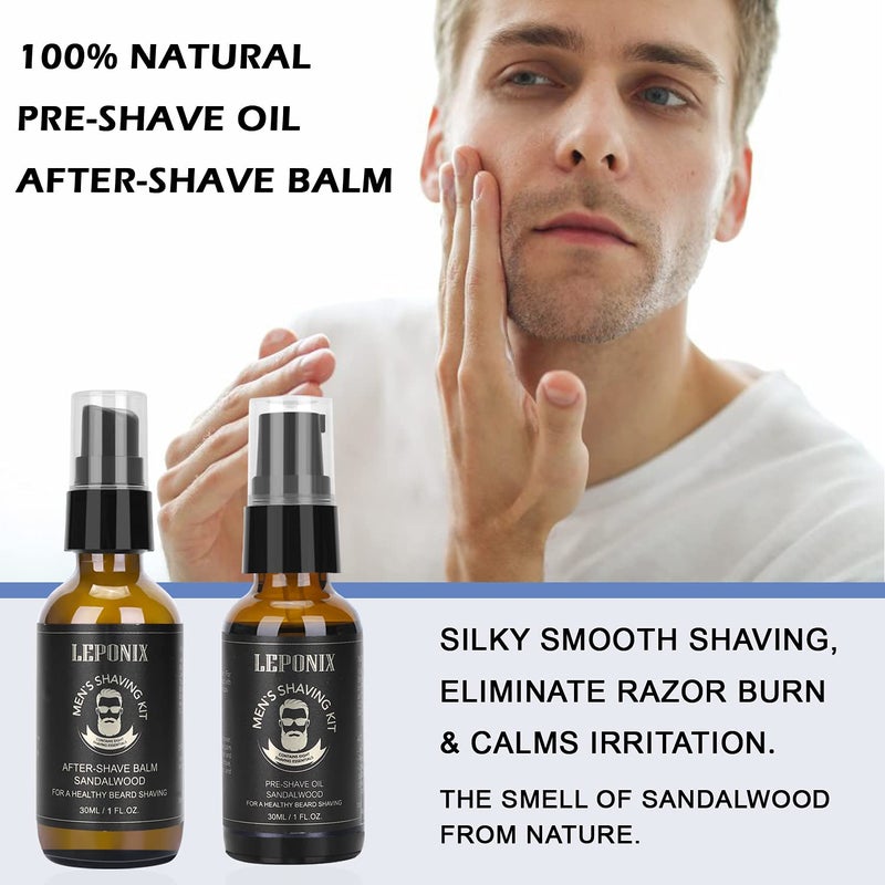LEPONIX Mens Shaving Kit - Sandalwood Shaving Cream, After Shave Lotion & Pre Shave Oil - Fights Razor Burn, Nicks & Cuts - Luxury Grooming Essentials for Men - Secret Santa Gift Set Stocking Stuffers - Image 5