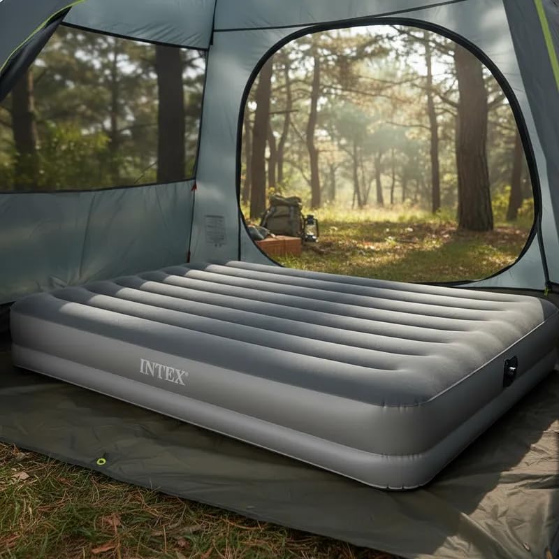 Intex 64114E Dura-Beam Standard Prestige Air Mattress: Fiber-Tech â€“ Queen Size â€“ Built-in USB Electric Pump â€“ 12in Bed Height â€“ 600lb Weight Capacity - Image 3