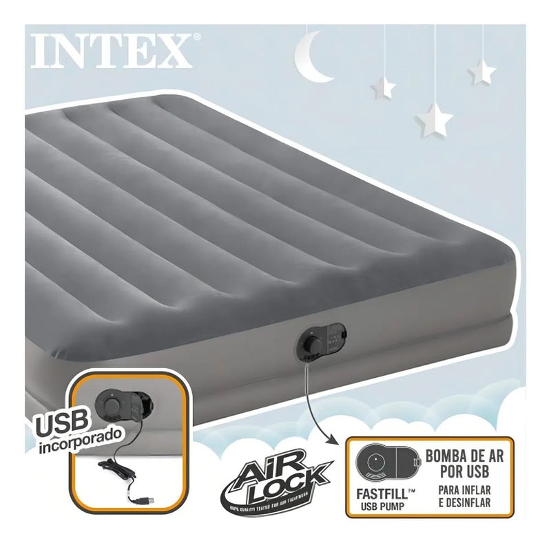Intex 64114E Dura-Beam Standard Prestige Air Mattress: Fiber-Tech â€“ Queen Size â€“ Built-in USB Electric Pump â€“ 12in Bed Height â€“ 600lb Weight Capacity - Image 4