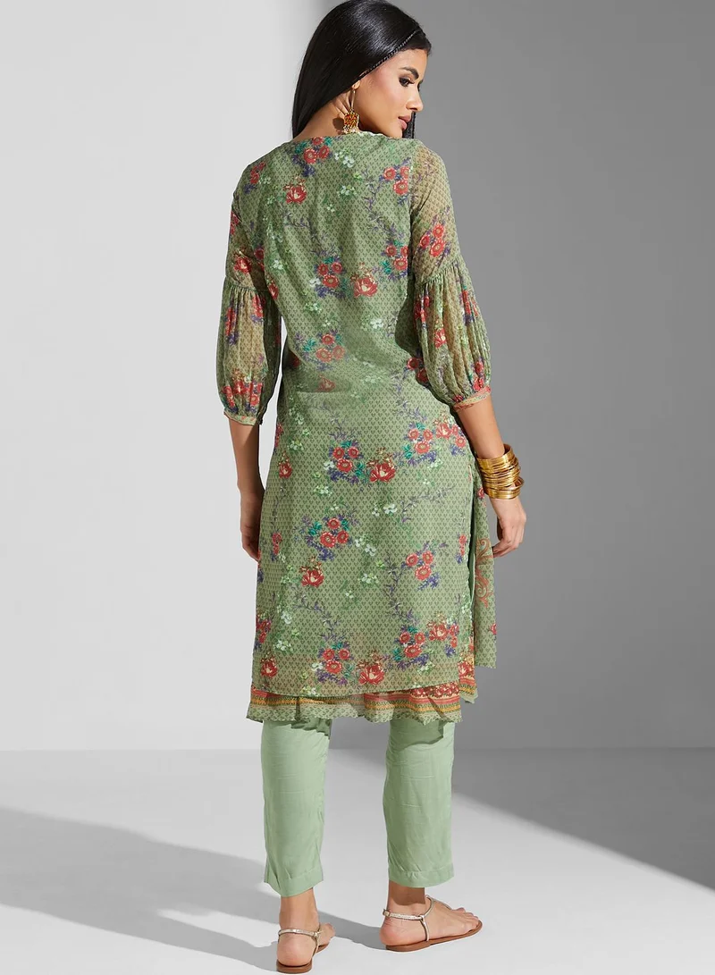 Aarke by Ritu Kumar Printed Kurti & Pants Set With Dupatta