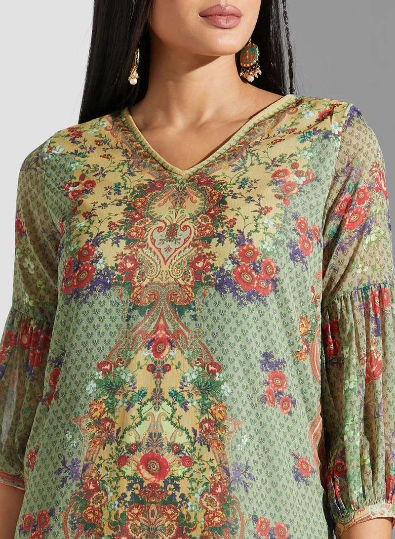 Aarke by Ritu Kumar Printed Kurti & Pants Set With Dupatta