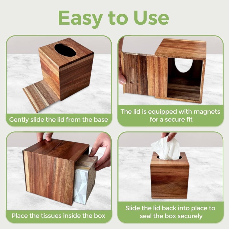 Masroo Tissue Box Cover Square, Wood Tissue Box Holder for Tabletop Night Stands Bathroom Office - Decorative Facial Cube Tissue Box Cover for Modern Farmhouse Decor - Image 5