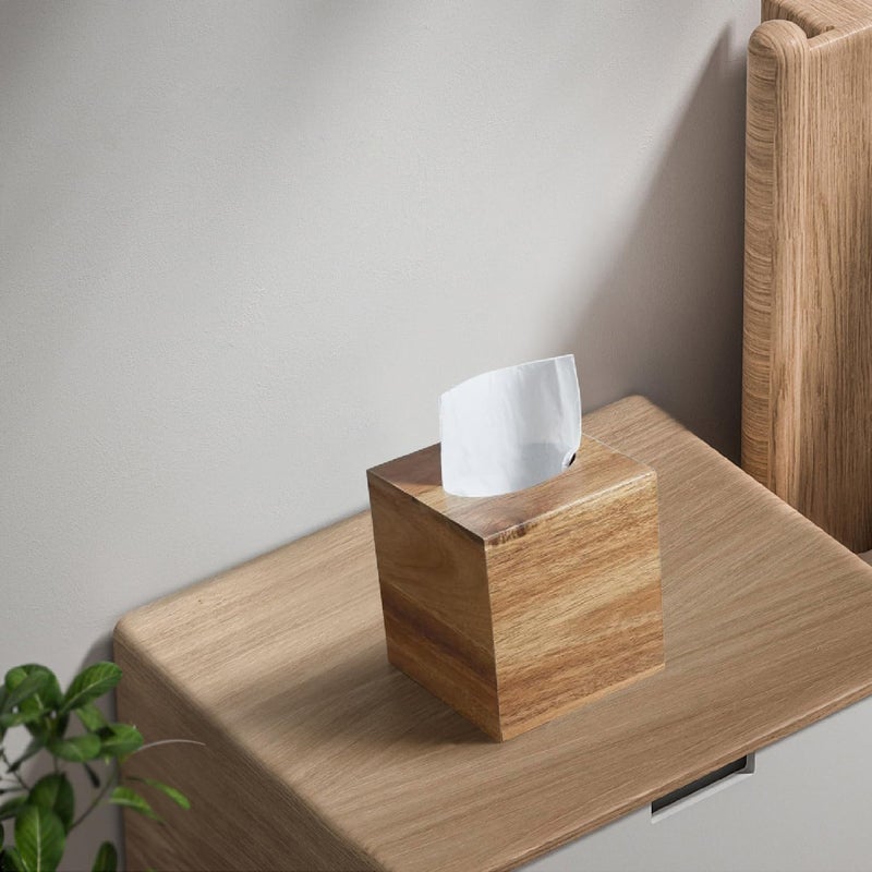 Masroo Tissue Box Cover Square, Wood Tissue Box Holder for Tabletop Night Stands Bathroom Office - Decorative Facial Cube Tissue Box Cover for Modern Farmhouse Decor - Image 3