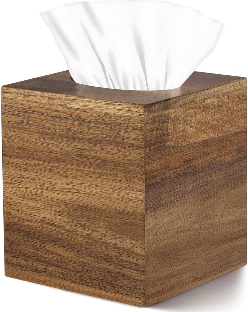 Masroo Tissue Box Cover Square, Wood Tissue Box Holder for Tabletop Night Stands Bathroom Office - Decorative Facial Cube Tissue Box Cover for Modern Farmhouse Decor - Image 1