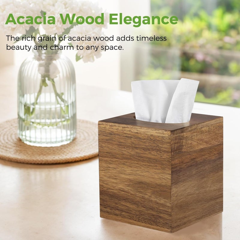 Masroo Tissue Box Cover Square, Wood Tissue Box Holder for Tabletop Night Stands Bathroom Office - Decorative Facial Cube Tissue Box Cover for Modern Farmhouse Decor - Image 4