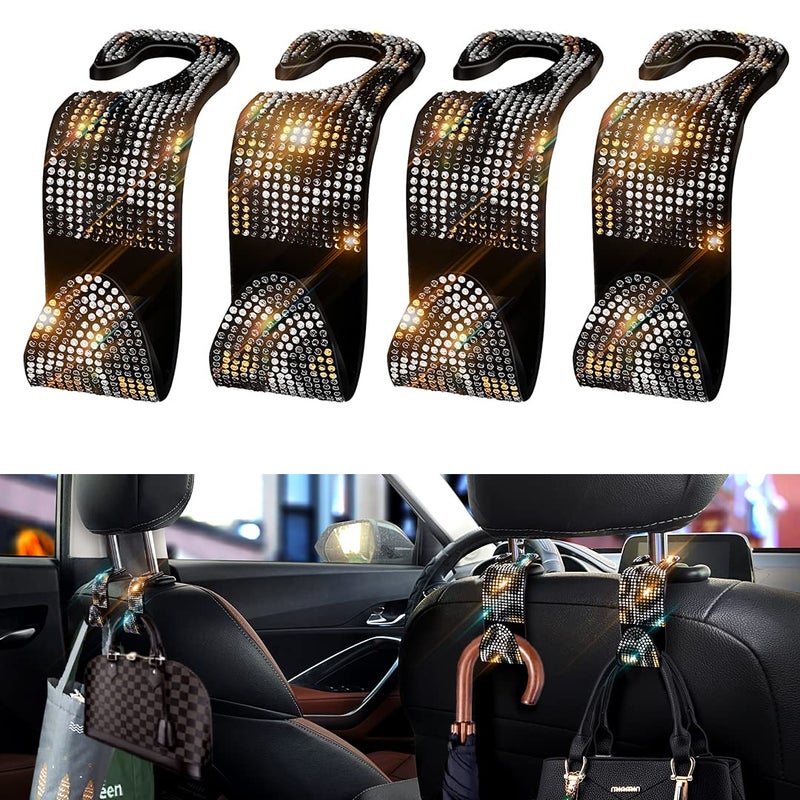 Murimt 4 Pcs Bling Car Seat Hooks for Purses and Bags Leopard Print Headrest Hooks with Bling Car Accessories - Image 3