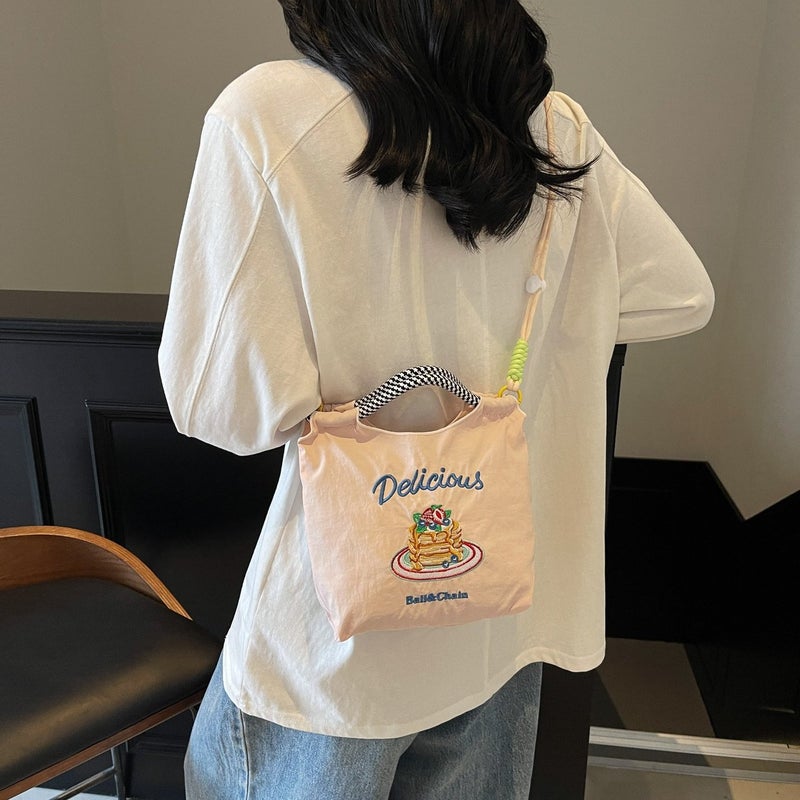Embroidered Mini Phone Bag with Ballchain - Small Square Shoulder Bag for Women - Image 4