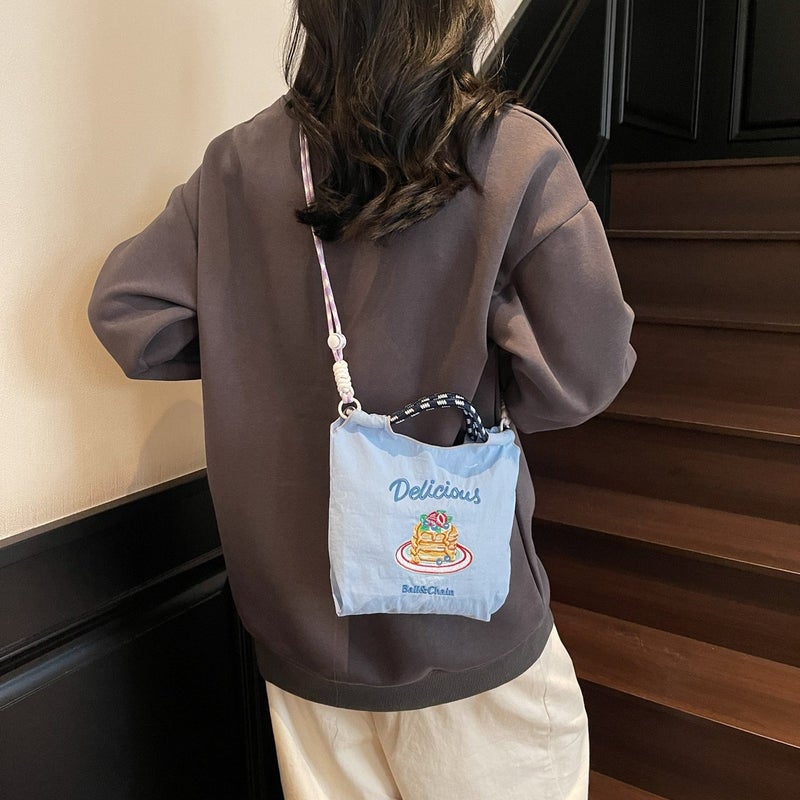 Embroidered Mini Phone Bag with Ballchain - Small Square Shoulder Bag for Women - Image 1