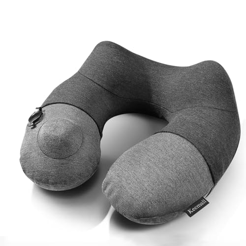 Keemall Inflatable Travel Neck Pillow, Airplane Neck Pillow for Long Flight Sleeping,Soft 100% Cotton Travel Pillow for Plane Head Rest, Portable Traveling Essentials - Image 1