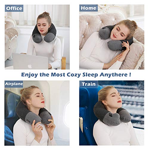 Keemall Inflatable Travel Neck Pillow, Airplane Neck Pillow for Long Flight Sleeping,Soft 100% Cotton Travel Pillow for Plane Head Rest, Portable Traveling Essentials - Image 4