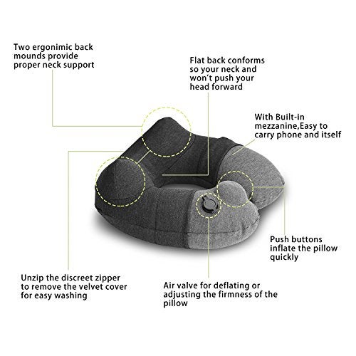 Keemall Inflatable Travel Neck Pillow, Airplane Neck Pillow for Long Flight Sleeping,Soft 100% Cotton Travel Pillow for Plane Head Rest, Portable Traveling Essentials - Image 3