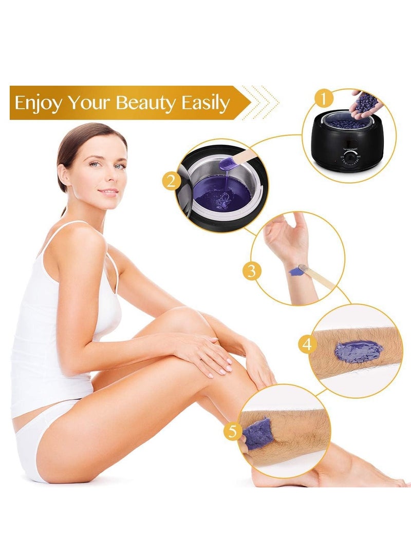 Waxing Kit for Women Men, Digital Wax Kit with Silicone Bowl & 4 Bags Hard Wax Beads, Portable Wax Warmer for Sensitive Skin Full Body Hair Removal, Brazilian Bikini, Eyebrow, Face (Black) - Image 3