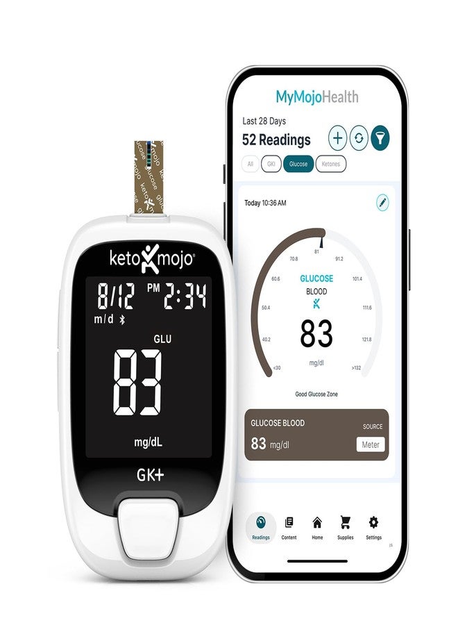 Keto-Mojo GK+ Blood Glucose Monitor Kit with 70 Glucose Test Strips – At-Home Diabetes Glucometer, Testing Bluetooth Blood Sugar Meter with App Tracking HSA/FSA - Image 1