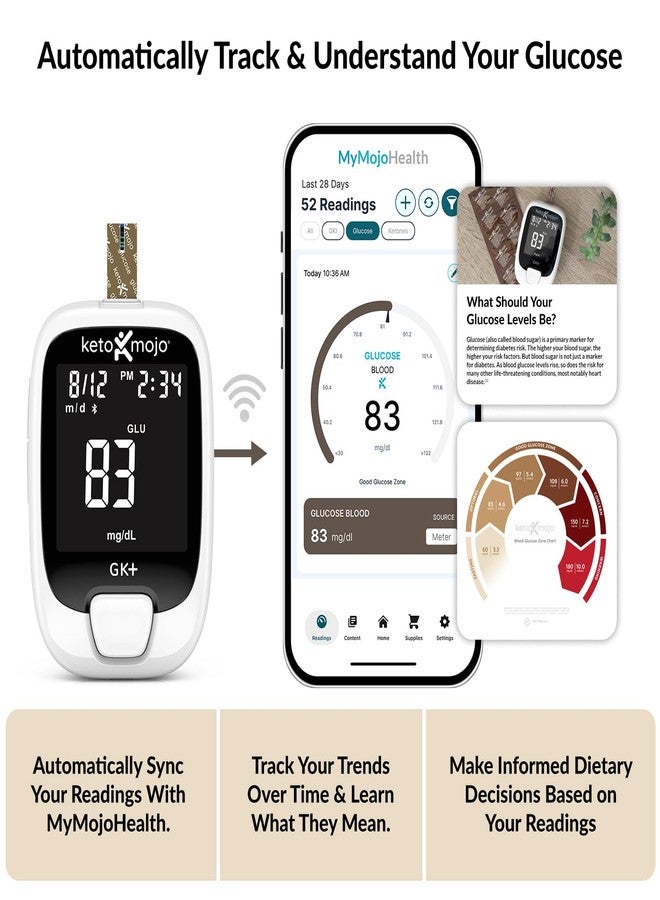 Keto-Mojo GK+ Blood Glucose Monitor Kit with 70 Glucose Test Strips – At-Home Diabetes Glucometer, Testing Bluetooth Blood Sugar Meter with App Tracking HSA/FSA - Image 4