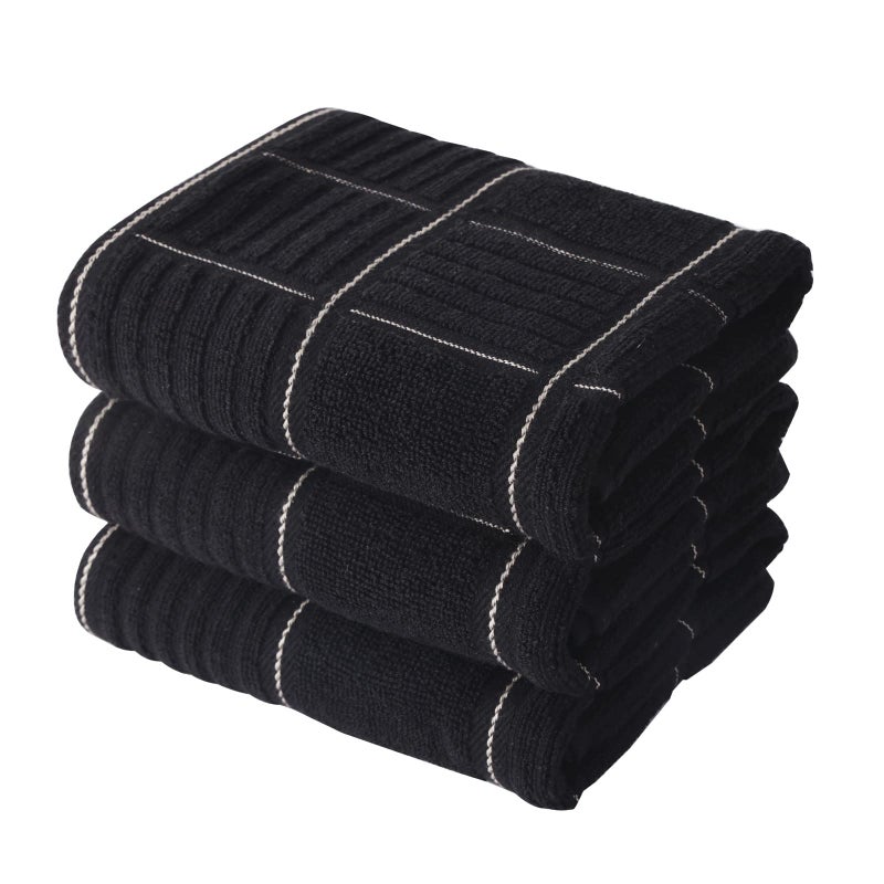Anyi 100 Cotton Black Kitchen Towels Absorbent Dish Towels with Hanging Loop Soft Kitchen Hand Towels for Washing Drying Dishes
