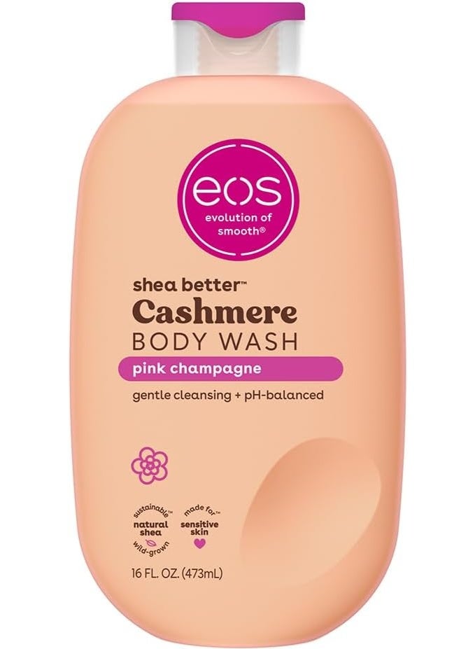 غسول الجسم eos Shea Better Cashmere Body Wash، الشمبانيا الوردية، مرطب ومغذي، تركيبة جل كريمية متوازنة الحموضة، خالية من البارابين والفثالات، البشرة الحساسة، 16 أونصة سائلة