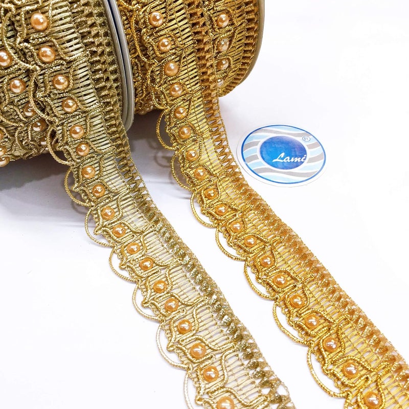 Lami - 9 Meter Shimmer Golden Dori Lace, Stone Handwork Latkan Lace, Decorative Packaging Ribbon, Lace Trimmings, Bridal Lehenga, Saree Dupatta Suit Anarkali Border, Indian Trims, Fashion Saree - Image 5