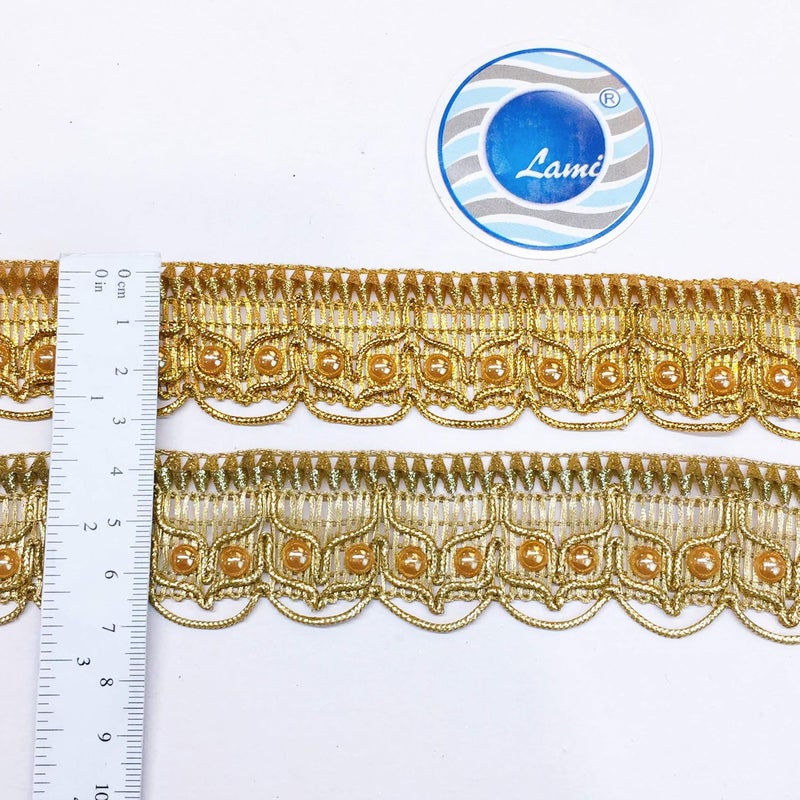 Lami - 9 Meter Shimmer Golden Dori Lace, Stone Handwork Latkan Lace, Decorative Packaging Ribbon, Lace Trimmings, Bridal Lehenga, Saree Dupatta Suit Anarkali Border, Indian Trims, Fashion Saree - Image 3