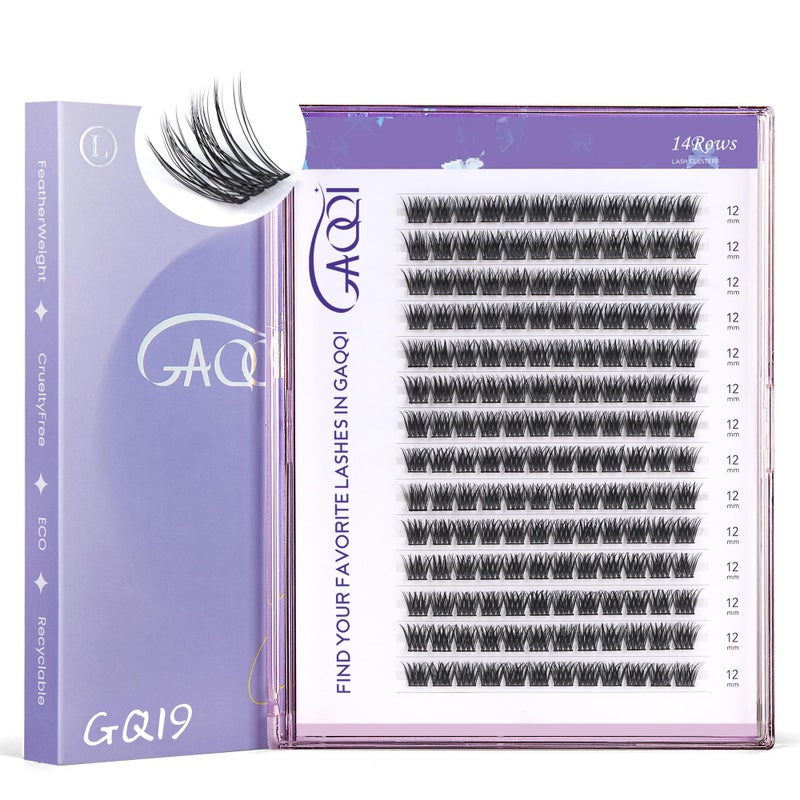 GAQQI Lash Clusters, GQ19 Individual Lashes 168pcs C Curl, DIY Lash Extension 12mm Length Only False Eyelash Clusters, Natural & Wispy Lash Wisps (GQ19,C Curl,12mm) - Image 1