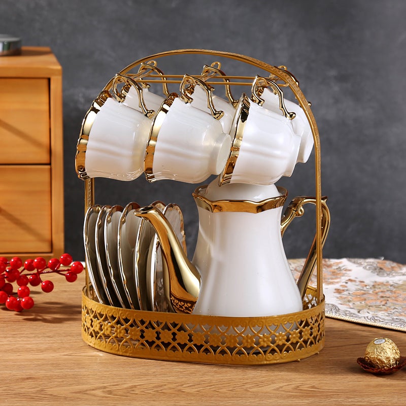 European-Style Ceramic Coffee Set Coffee Cup And Saucer High-Grade Phnom Penh English-Style Afternoon Tea Set 13-Piece Water Set - Image 1
