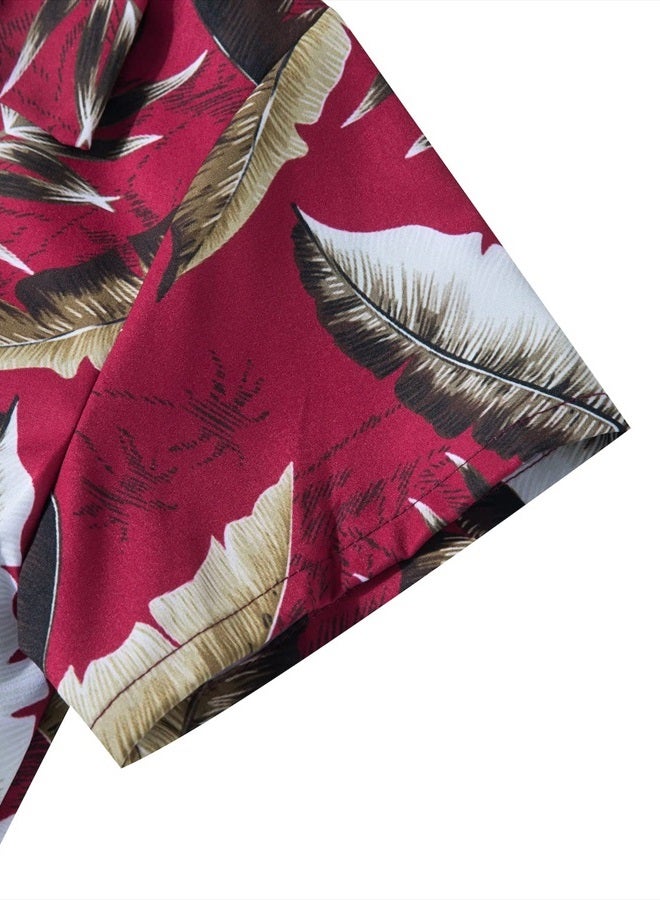 MOHEZ Little & Big Boys Hawaiian Shirts Short Sleeve Leaves Summer Beach Tropical Casual Aloha Luau Shirts Top for Kids Wine 11-12 Years Old - Image 5