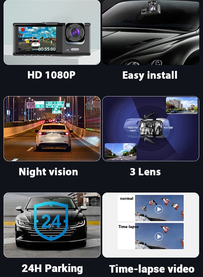 Driving Recorder Front, Middle, and Rear - 1080P Full HD Driving Recorder with Built-in Wi-Fi GPS, Night Vision, 170° Wide Angle, WDR, 24H Parking Mode. - Image 4