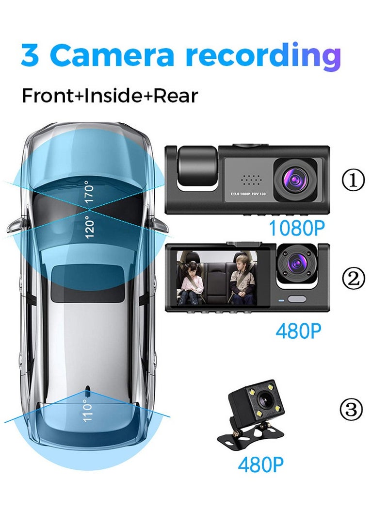 Driving Recorder Front, Middle, and Rear - 1080P Full HD Driving Recorder with Built-in Wi-Fi GPS, Night Vision, 170° Wide Angle, WDR, 24H Parking Mode. - Image 2