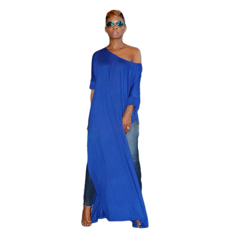 Muslim Robe Womens Split Side Maxi Top Casual Tee Dress Black - Image 3