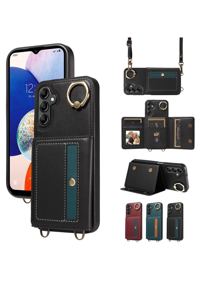 For Samsung Galaxy A14 5G/4G Crossbodys Wallet Bag Ring Holder Leather Phone Case(Black)