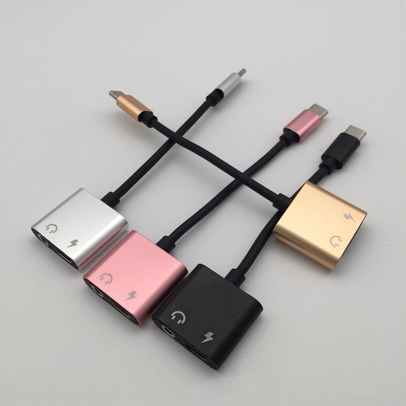 كابل محول صوت USB من النوع C إلى 3.5 ملم، 2 في 1، محول سماعة رأس ستيريو مع ميكروفون، محول AUX، محول شحن، متوافق مع Google Pixel 2/2 XL/ Huawei/ HTC U11/ MacBook Pro وغيرها (أسود) - Image 3