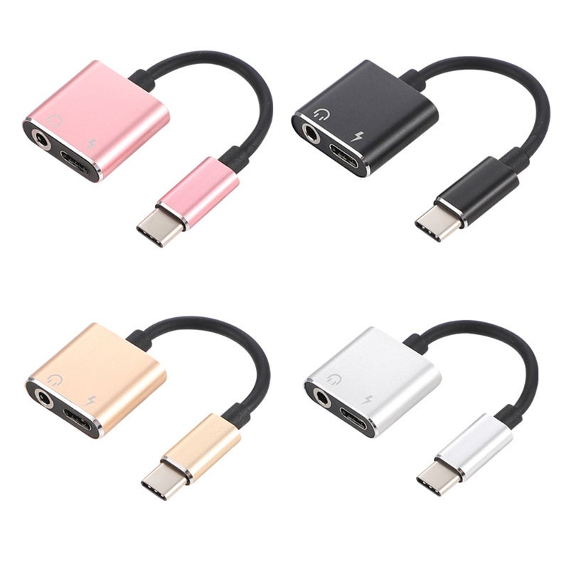 كابل محول صوت USB من النوع C إلى 3.5 ملم، 2 في 1، محول سماعة رأس ستيريو مع ميكروفون، محول AUX، محول شحن، متوافق مع Google Pixel 2/2 XL/ Huawei/ HTC U11/ MacBook Pro وغيرها (أسود) - Image 5