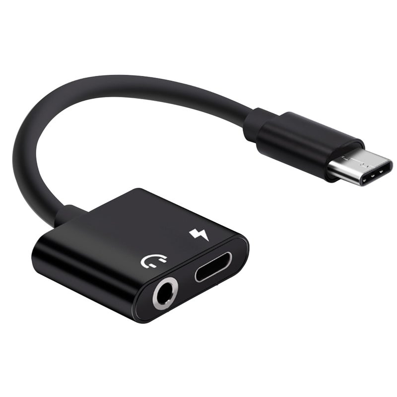 كابل محول صوت USB من النوع C إلى 3.5 ملم، 2 في 1، محول سماعة رأس ستيريو مع ميكروفون، محول AUX، محول شحن، متوافق مع Google Pixel 2/2 XL/ Huawei/ HTC U11/ MacBook Pro وغيرها (أسود) - Image 1