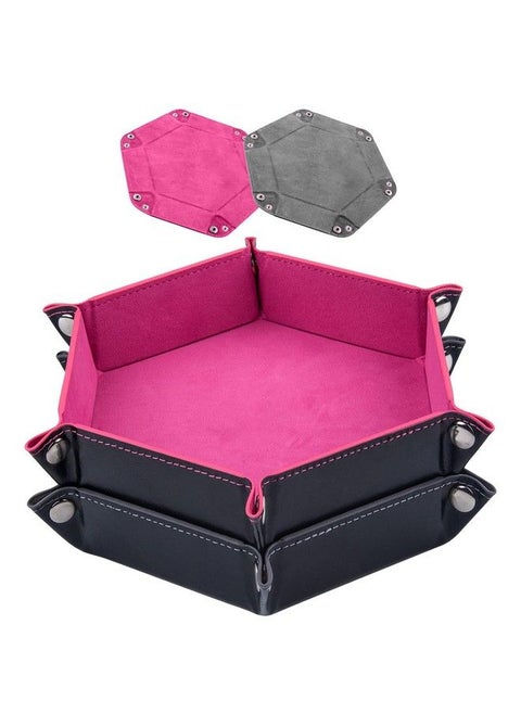 2 Pieces Dice Tray Pu Leather Dice Folding Hexagon Tray Dice Holder For Dice Games Like Rpg Dnd And Other Table Games (Pink Gray)