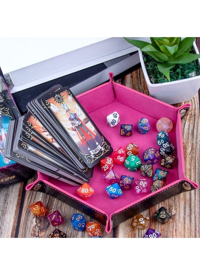 SIQUK - 2 Pieces Dice Tray Pu Leather Dice Folding Hexagon Tray Dice Holder For Dice Games Like Rpg Dnd And Other Table Games (Pink Gray) - Image 1