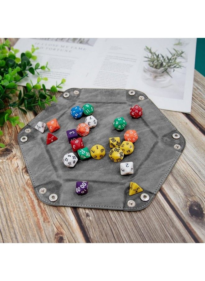 SIQUK 2 Pieces Dice Tray Pu Leather Dice Folding Hexagon Tray Dice Holder For Dice Games Like Rpg Dnd And Other Table Games (Pink Gray)  - Image 5