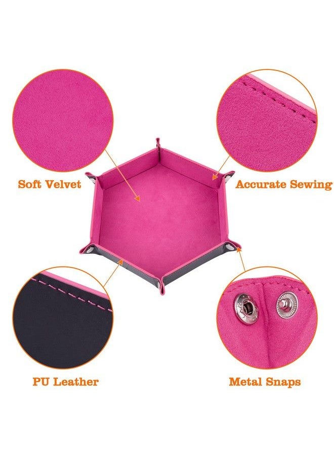 SIQUK 2 Pieces Dice Tray Pu Leather Dice Folding Hexagon Tray Dice Holder For Dice Games Like Rpg Dnd And Other Table Games (Pink Gray)  - Image 4