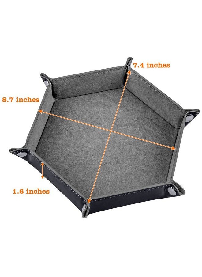 SIQUK 2 Pieces Dice Tray Pu Leather Dice Folding Hexagon Tray Dice Holder For Dice Games Like Rpg Dnd And Other Table Games (Pink Gray)  - Image 3