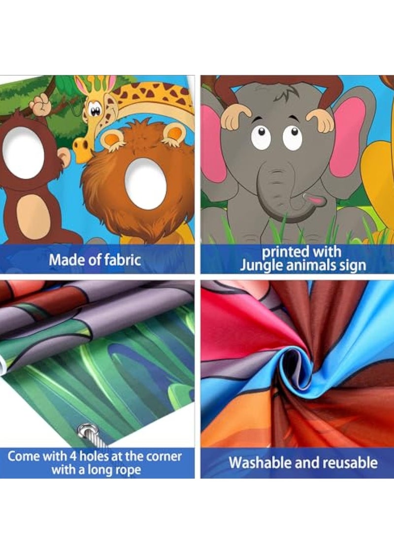 KASTWAVE Jungle Safari Party Decorations, Wild One Animals Photo Door Banner, Party Banner Background Photography,  5 x 3 ft Large Fabric Zoo Animals Face Photo Props Backdrop, for Birthday Tropical Themed - Image 2