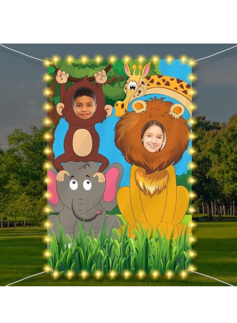 KASTWAVE Jungle Safari Party Decorations, Wild One Animals Photo Door Banner, Party Banner Background Photography,  5 x 3 ft Large Fabric Zoo Animals Face Photo Props Backdrop, for Birthday Tropical Themed - Image 3