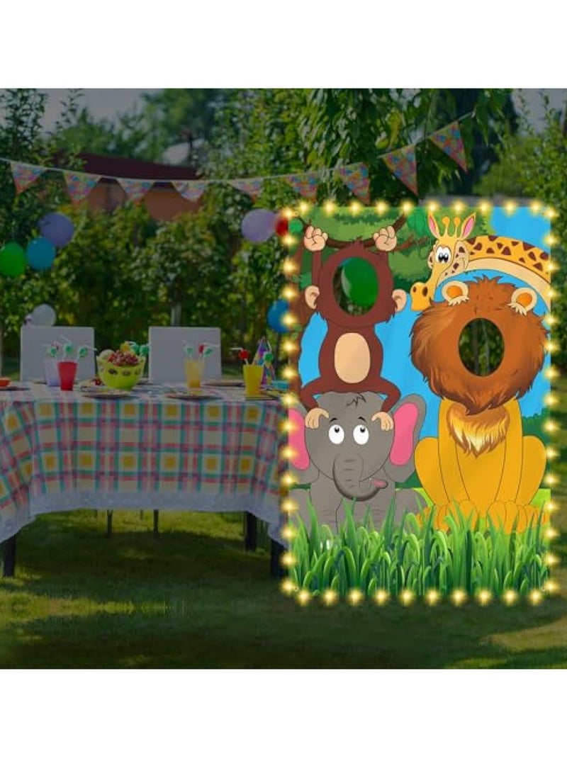 KASTWAVE Jungle Safari Party Decorations, Wild One Animals Photo Door Banner, Party Banner Background Photography,  5 x 3 ft Large Fabric Zoo Animals Face Photo Props Backdrop, for Birthday Tropical Themed - Image 4