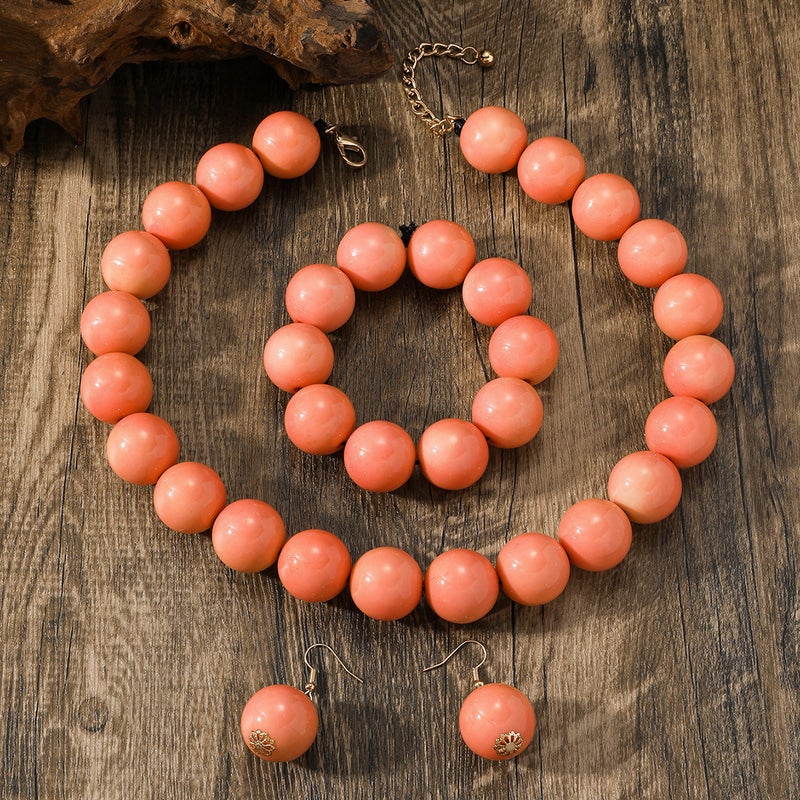 European and American personality exaggerated design round beads handmade beaded necklace niche vintage necklace suit three-piece set C1 (200g) three-piece beaded necklace set