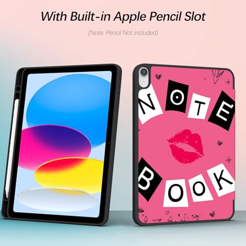Xkladz Case for iPad (A16) 11th Generation (2025) 11 inch, iPad 10th Generation (2022) 10.9 inch, Case with Pencil Holder, Soft TPU Back, Auto Sleep/Wake, Girly Women Cute Design, Pink Lips/Book - Image 3