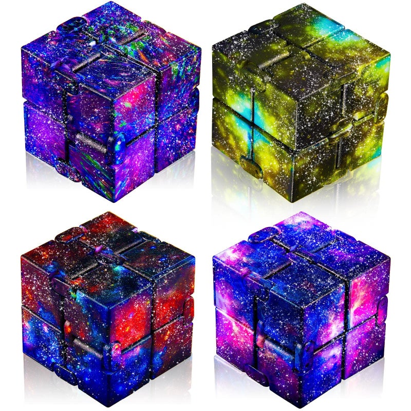Skylety Cube Anxiety Relief Toy Hand Held Magic Sensory Stress Cube Toy for Adults Relieve Stress Christmas Party Favors(4 Pcs,Galaxy) - Image 1