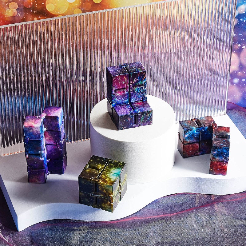 Skylety Cube Anxiety Relief Toy Hand Held Magic Sensory Stress Cube Toy for Adults Relieve Stress Christmas Party Favors(4 Pcs,Galaxy) - Image 4