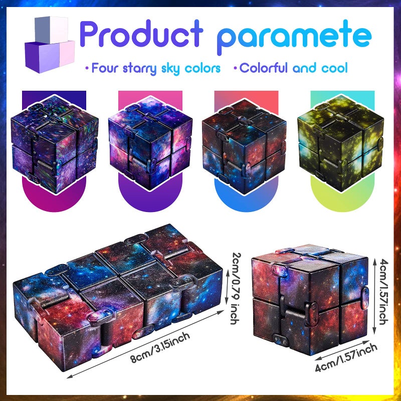 Skylety Cube Anxiety Relief Toy Hand Held Magic Sensory Stress Cube Toy for Adults Relieve Stress Christmas Party Favors(4 Pcs,Galaxy) - Image 2