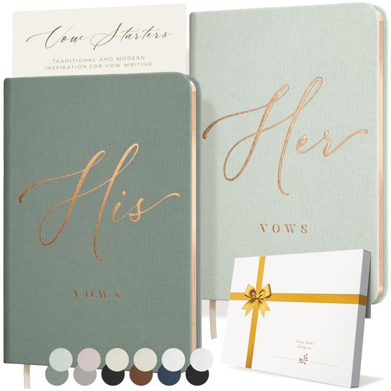 ARTESORI Vow Books His and Hers - Linen Wedding Vow Books Perfect as Bride & Groom Gifts, Wedding Registry Ideas - His & Hers Gifts Wedding Vow Book - Wedding Essentials & Accessories [Mint & Sage] - Image 1